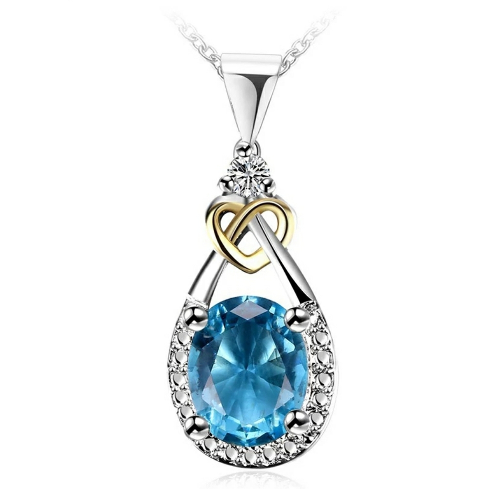 Blue Glass Stone Silver Necklace